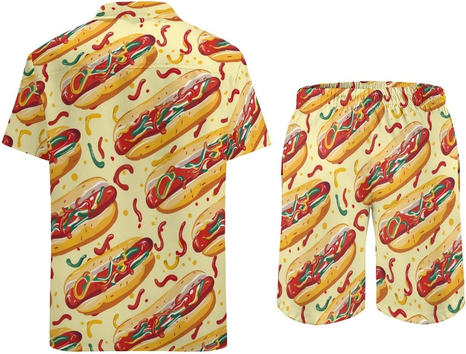 Hot Dog Men's Summer Beach Outfits Shirt And Shorts Set 2 Piece Vacation Swimwear