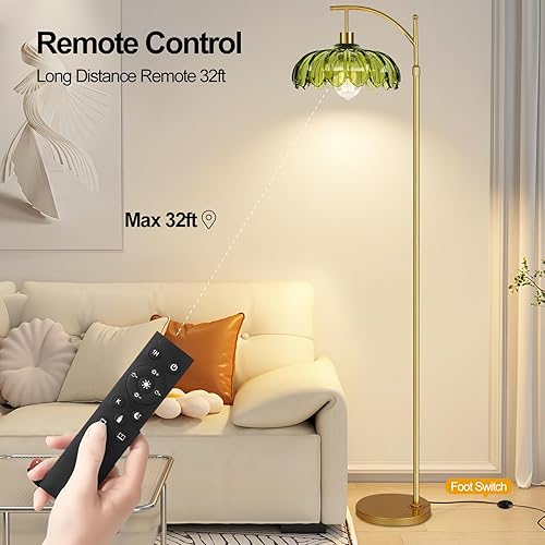 Miniatura 4 de Lámparas de pie de arco para sala de estar, dormitorio, lámpara de pie bohemia de ratán con control remoto, lámpara de pie negra de mimbre, lámpara