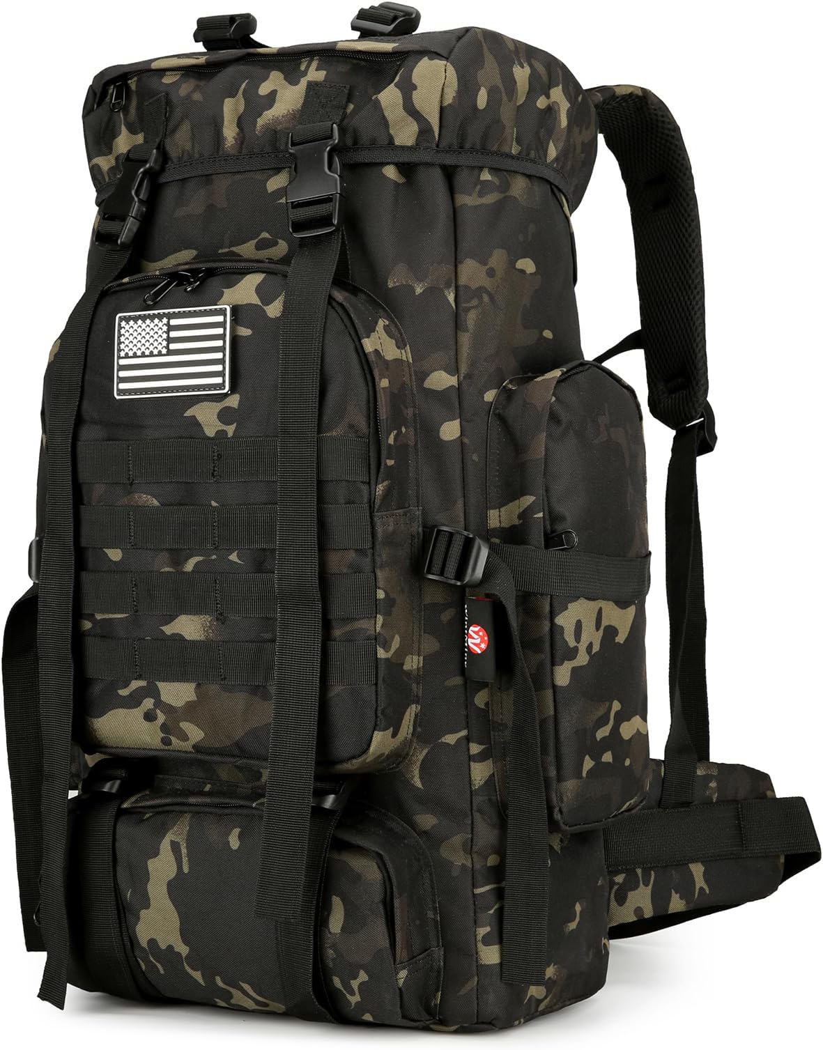 W WINTMING 45L Hiking Backpack Camping Rucksack Molle Military Backpack for Outdoor Traveling (Black CP)
