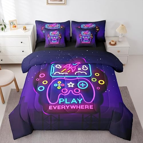 Erosebridal Gamer 7 Piece Bedding Set Twin Gaming Comforter Set with Sheets Mode