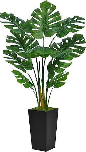 ASTIDY Planta artificial Monstera Deliciosa de 5 pies, palmera tropical sintética con maceta alta negra, planta de suelo de queso suizo falso en