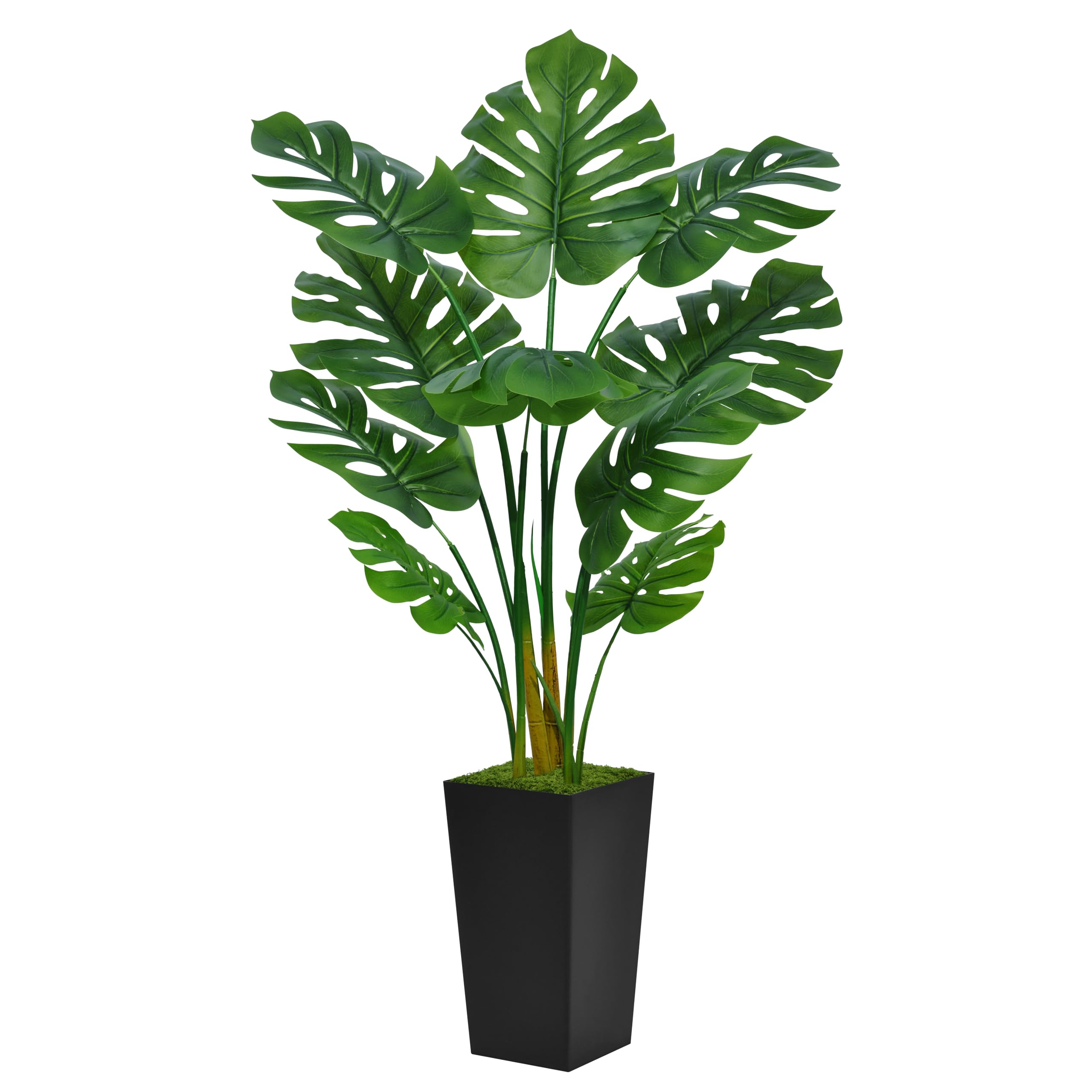 Photo 1 of Artificial Monstera Deliciosa Plant 5FT - Faux Tropical Palm Tree with Black Tall Planter - Fake Swiss Cheese Floor Plant in Pot - Artificial Tree for Home Office Living Room Decor Indoor Black Monstera