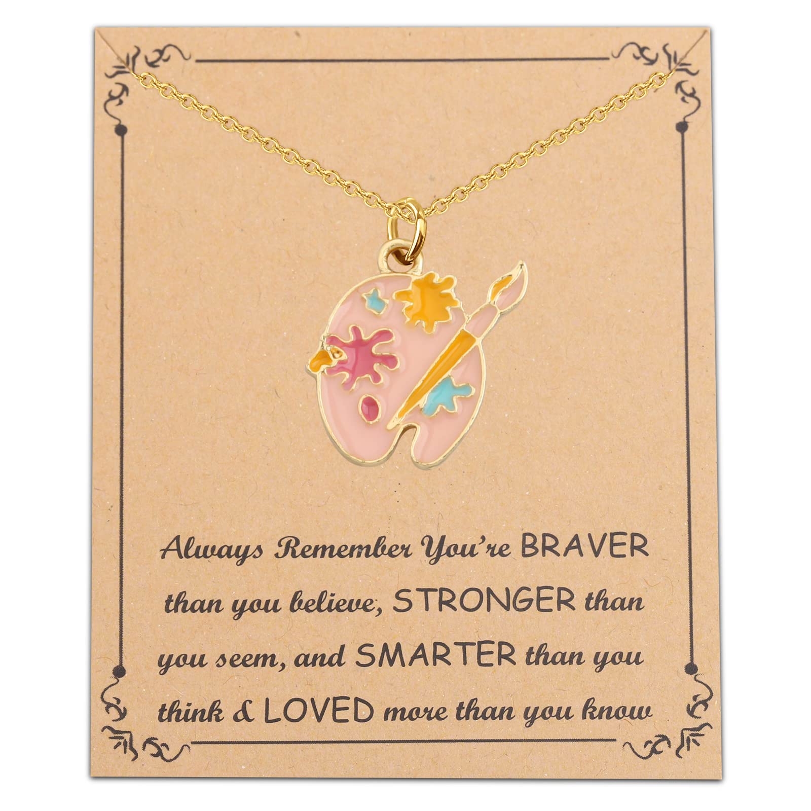 BNQLArtist Palette Necklace Painter Gifts Art Lovers Gifts Paint Brush Necklace Jewelry Gifts for Art Students Teacher, Large, Stainless Steel, No Gemstone