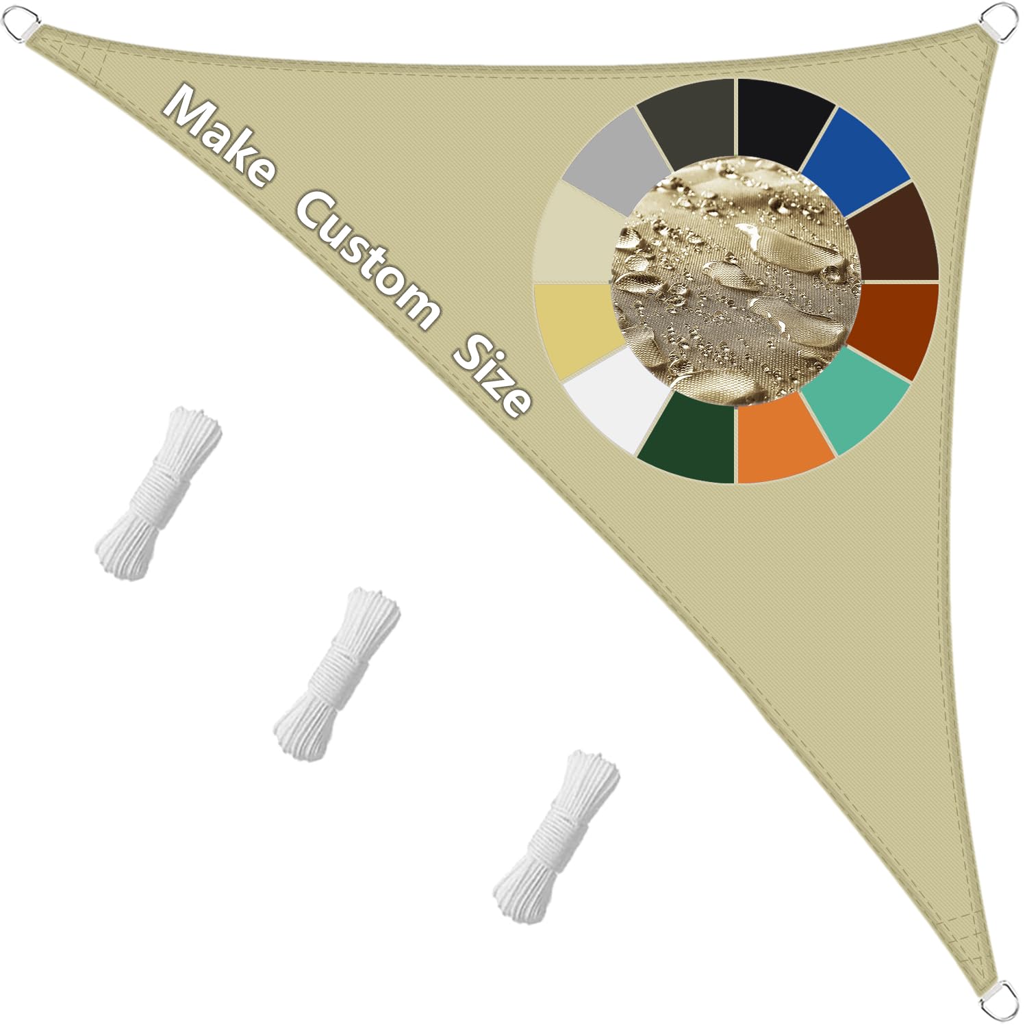 Sonnensegel Wasserdicht Dreieckig,98% UV-Schutz, Reißfest & Wetterfest, PES Polyester, Viele Längen und Breiten Zur Auswahl inkl Befestigungsseile für Terrasse und Garten-1.6x1.6x2.3M Khaki