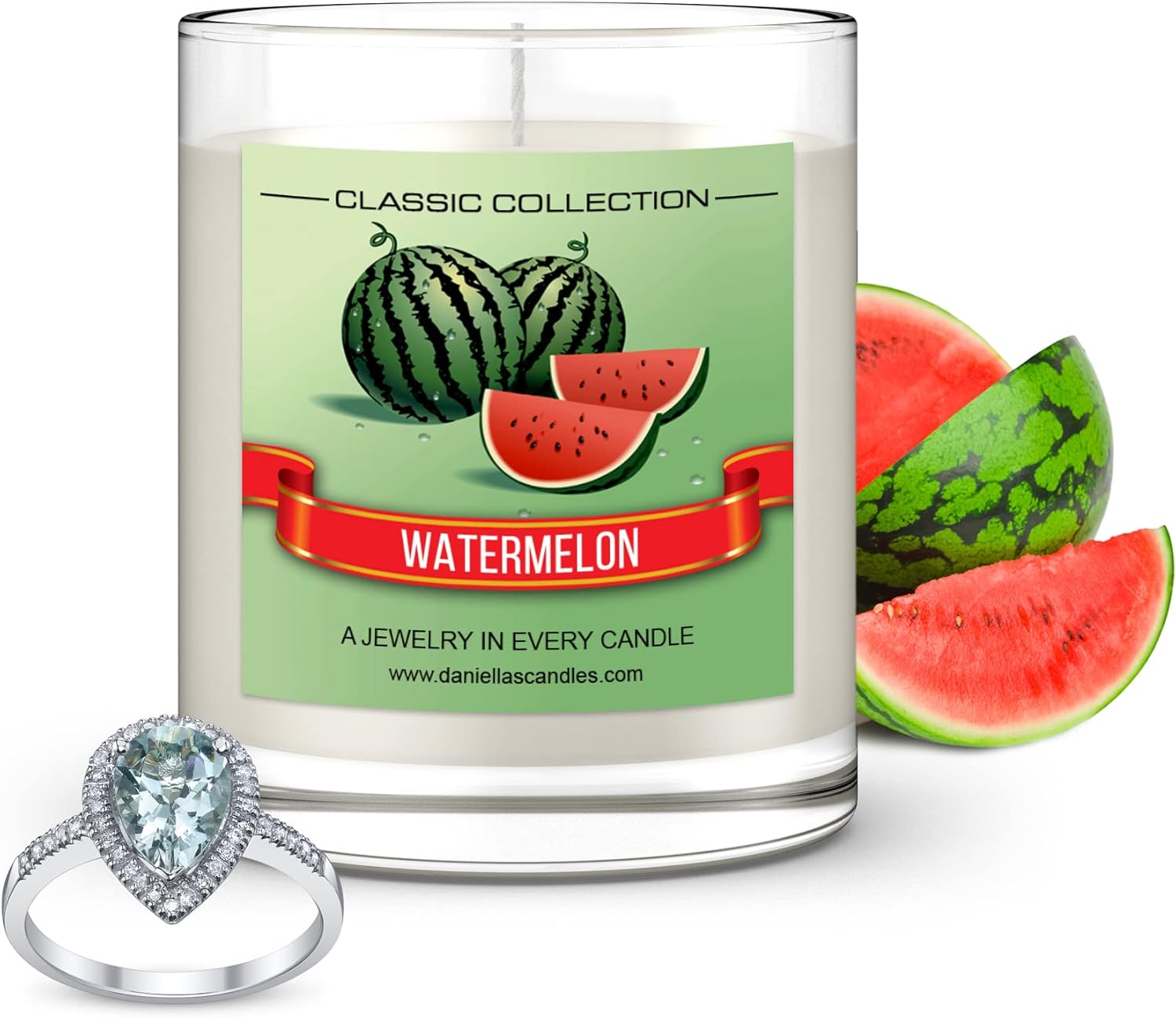 Daniella's Candles Watermelon Jewelry Scented Candle with Earrings Inside