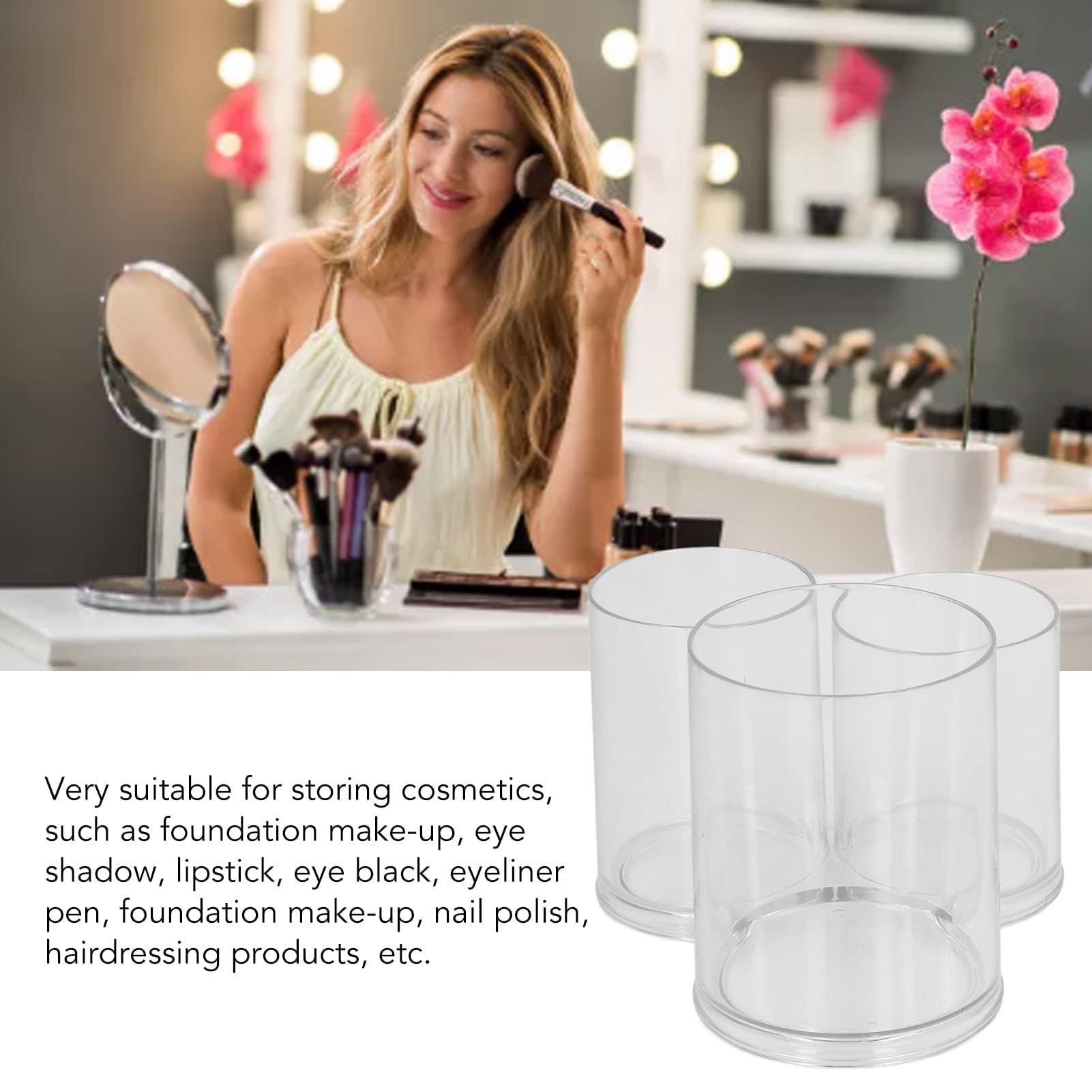 TOPINCN Portapenne in acrilico, contenitore rotondo trasparente per pennelli da trucco, tazze da scrivania per utensili, organizer cilindrico in plastica per cosmetici, per fondotinta, rossetto, per