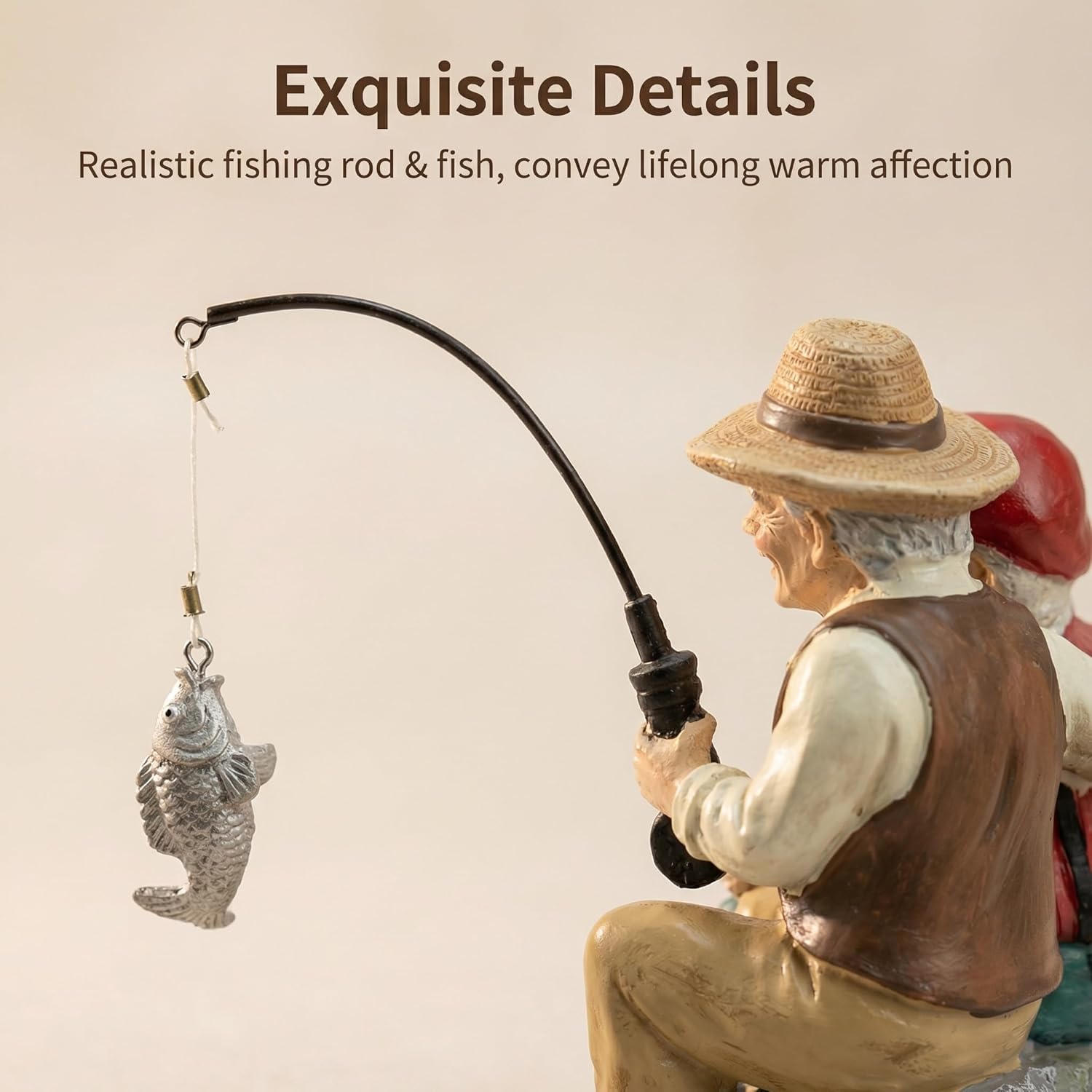 Romantic Older Couple Fishing Statue Outdoor Garden Koi Pond Decoration, Couple in Love Fisher Statues Figurine for Patio, Lawn & Yard Decor, Resin Garden Decoration, Elder Lover Fishing Sculpture