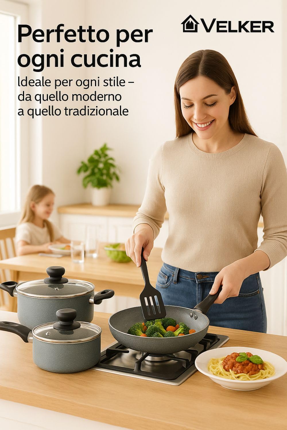 Velker - batteria da cucina a induzione 15 pezzi - kit pentole a induzione con rivestimento antiaderente adatto a tutti i piani cottura. Set pentole cucina