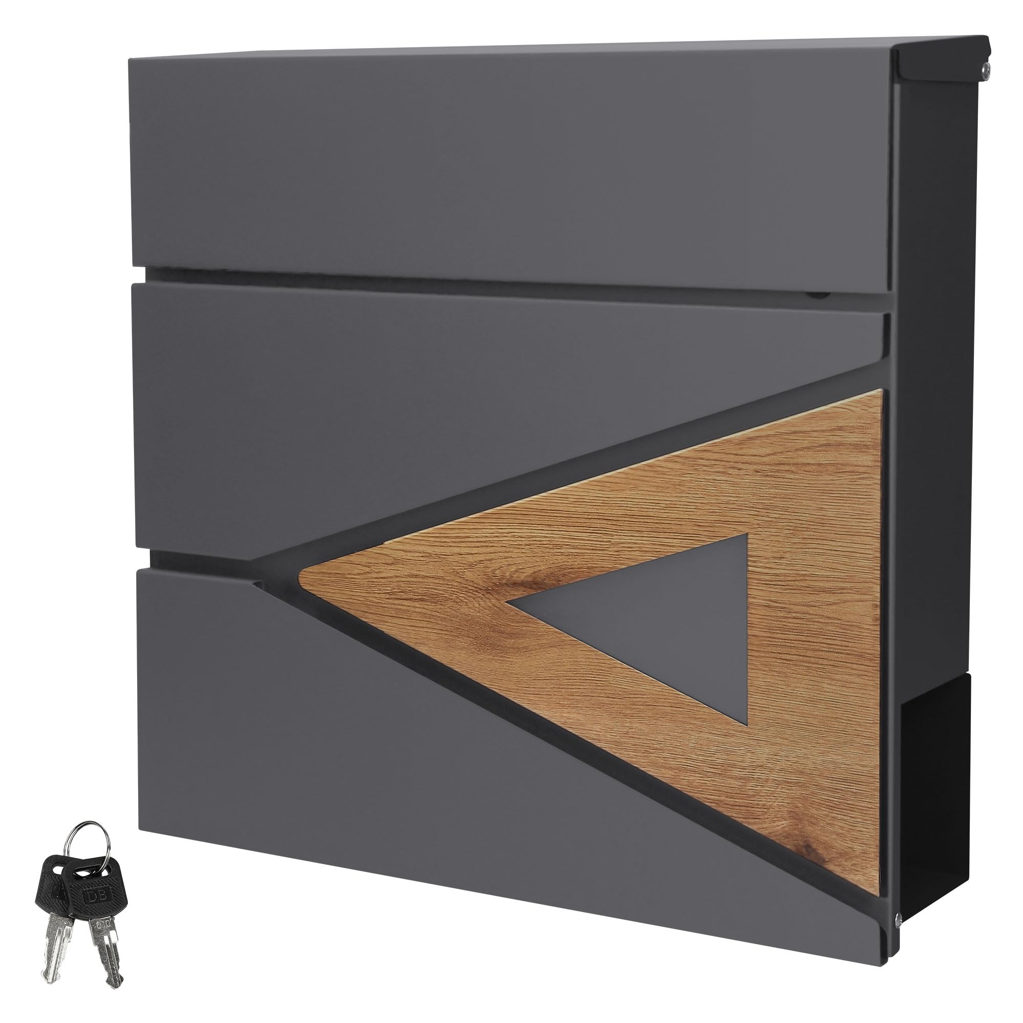 ML-Design Boîte aux Lettres 37x36,5x11 cm Anthracite/Optique Bois, en Acier, Boîte Postale avec Compartiment à Journaux/Courrier, Verrouillable avec 2 Clés, Murale, Design Moderne, avec Porte-Journaux