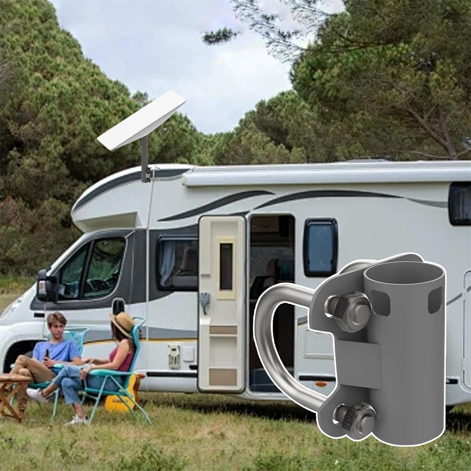 Staffa per antenna parabolica satellitare, staffa di montaggio regolabile a forma di U per parabola e camper, set da 2 pezzi