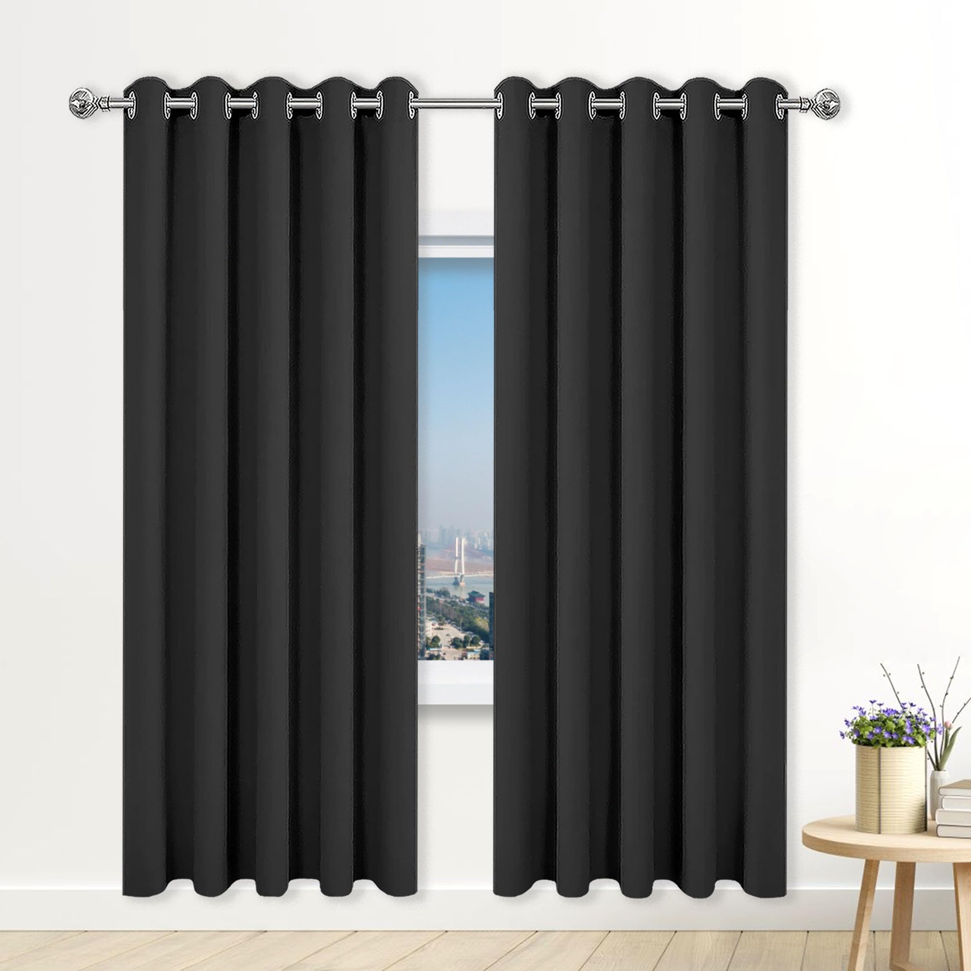 Rideau isolant anti froid et chaleur 750x305 cm noir satiné pour salon