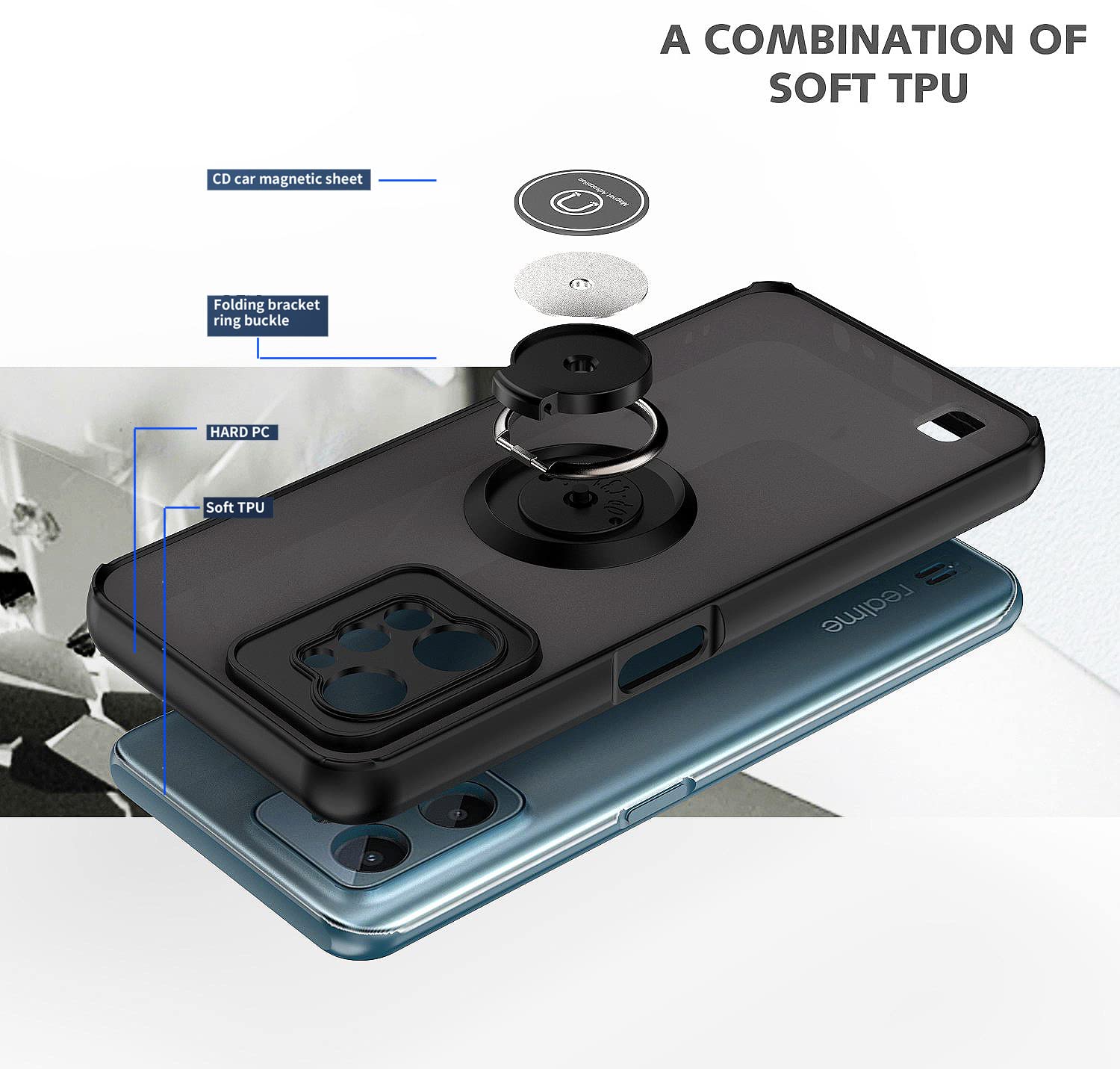 Custodia per Realme C31, con Porta-carte e Chiusura Magnetica - Verde