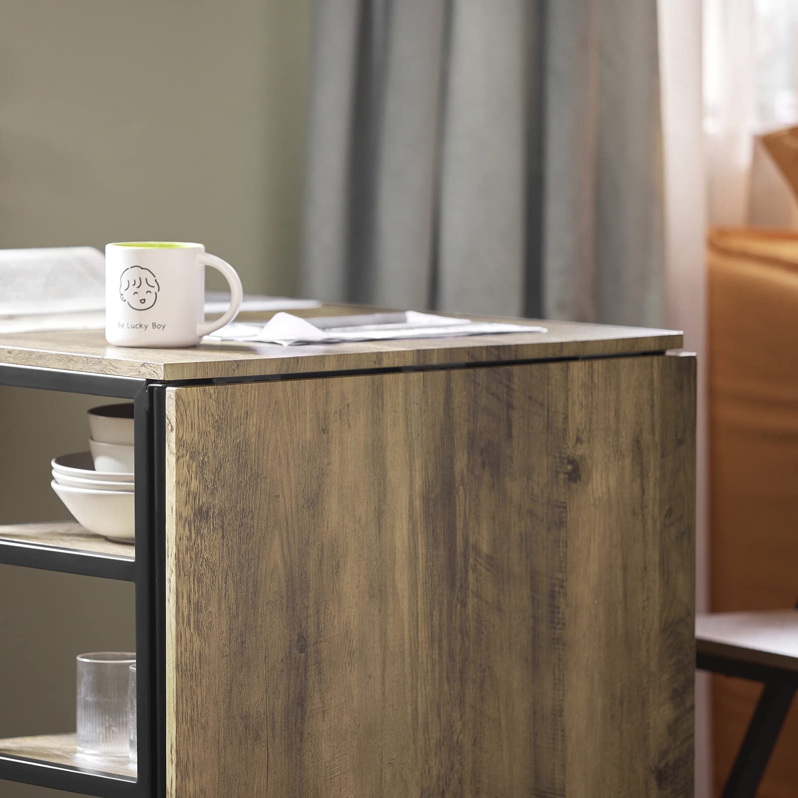 SoBuy Mesa Plegable de Almacenaje con 3 Estantes para Comedor Salón Mesa Auxiliar Escritorio Madera Ahorra Espacio FWT62-N ES