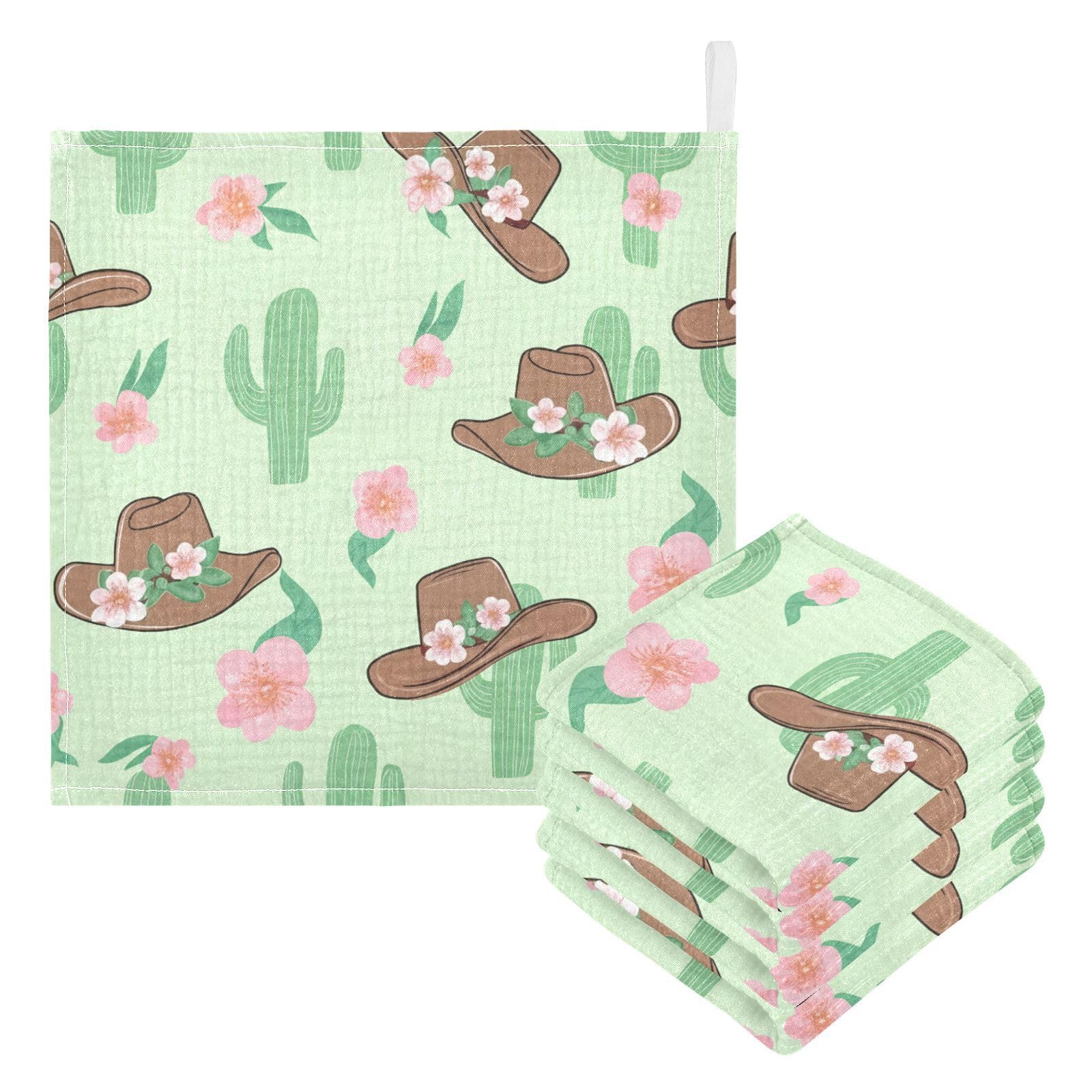 Kigai Floral Cowboy Hats Baby Washcloths,5pcs Ultra Soft Absorbent Towel,Newborn Bath Face Towel, Natural Reusable Baby Wipes for Sensitive Skin, Baby Registry as Shower