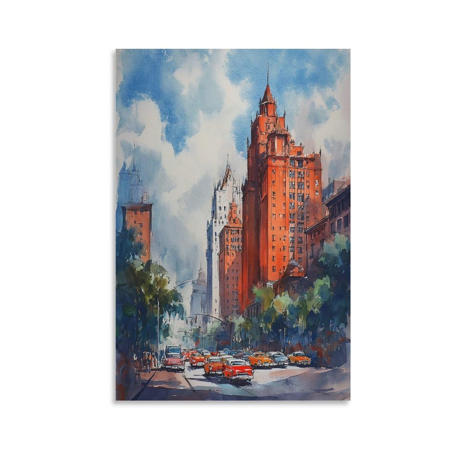 CNAHEIZ Atlanta Watercolor Painting 24x36inch(60x90cm) Vintage Travel Poster Watercolor Canvas Art