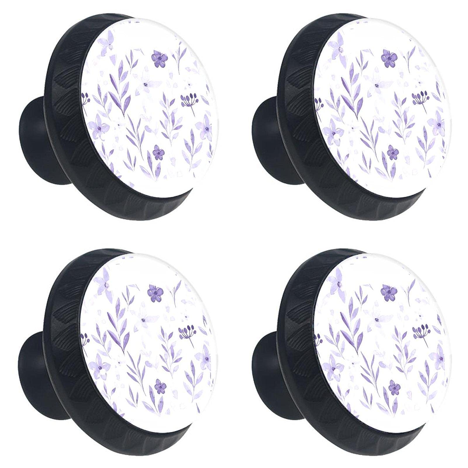 Bouton de tiroir cristal 30mm poignée meuble fleur violette lot de 4