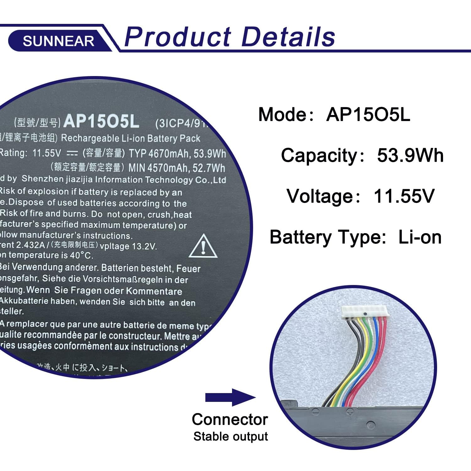 SUNNEAR AP15O5L Acer Laptop Battery Replacement for Acer Chromebook R13 CB5-312T Aspire S13 S5-371 Acer Swift 5 SF514-51 SF515-51T Predator Triton 700 PT715-51 Spin 5 SP513-52N SP513-52NP AP1505L