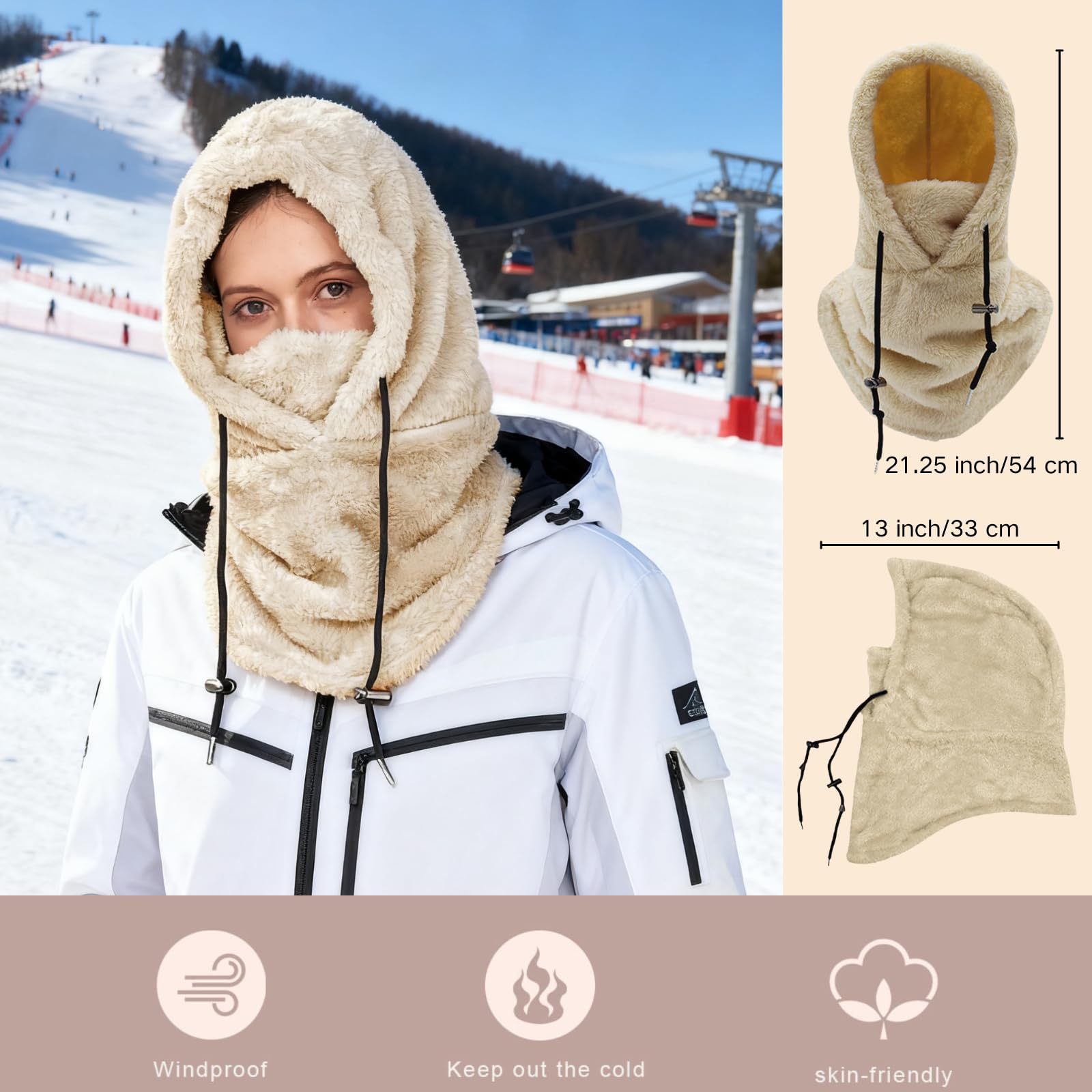 Gorra Termico Invierno Pasamontañas Forro Polar Prueba de Vient Caliente Capucha Bufanda para Esquí Ciclismo