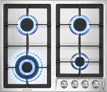 GASLAND GH60SF 60cm Built-in Gas Hob, 4 Burners Stainless Steel Gas Cooktop with Flame Failure Protection, NG/LPG Convertible, 8000W