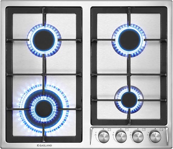 GASLAND GH60SF 60cm Built-in Gas Hob, 4 Burners Stainless Steel Gas Cooktop with Flame Failure Protection, NG/LPG Convertible, 8000W