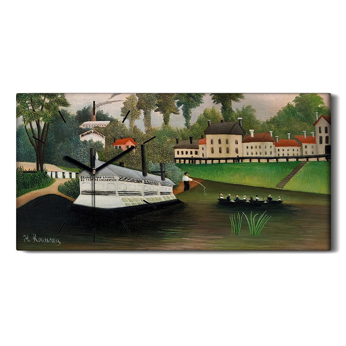 Horloge sur toile 60x30cm Coloray avec mains noires motif Ville Fischer River pour salon