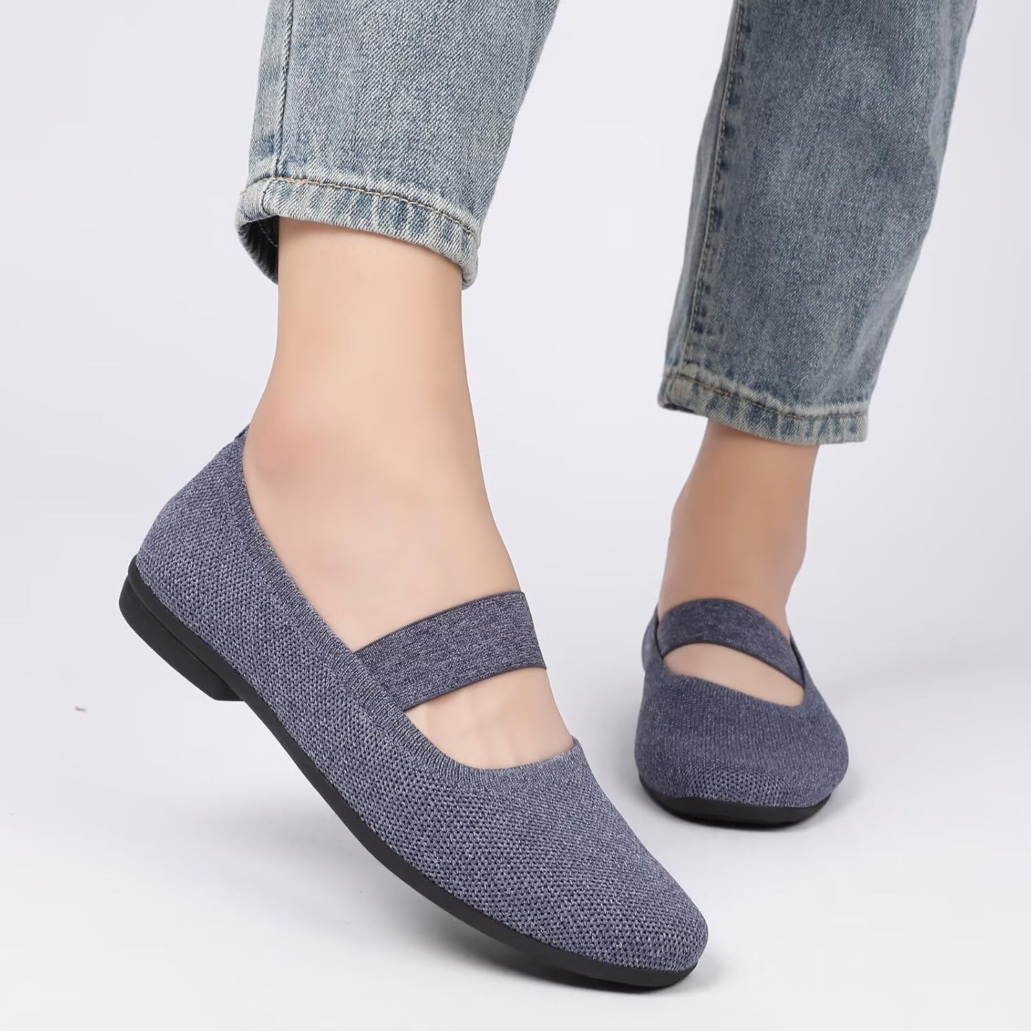 Women’s Flats Shoes Knit Mary Jane Ballet Flat Comfort Walking Dressy Work Office Ballerina Slip-on Shoes with Strap