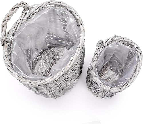 Miniatura 3 de Coloch Juego de 2 cestas de mimbre para colgar en la pared, maceta colgante de jardín de granja decorativa para puerta delantera, cesta de flores de