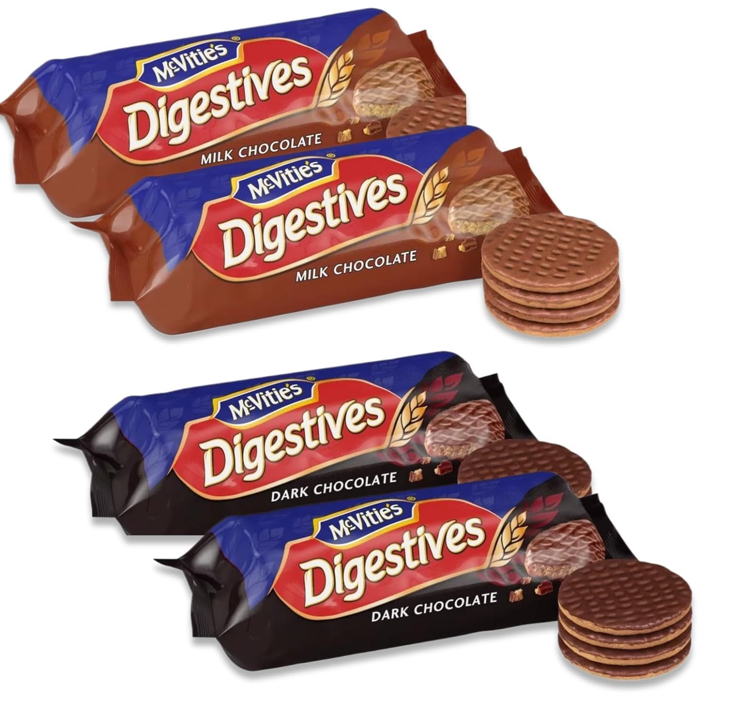 HABP GLOBAL Mcvities Milk And Dark Chocolate Digestives 266g Variety (2 Milk & 2 Dark) Pack of 4