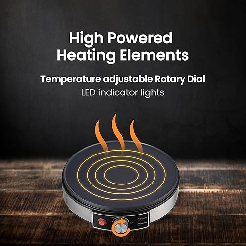 Miniatura 7 de Morning Star Máquina eléctrica de crepé de 12 pulgadas con placa antiadherente  Plancha portátil  Control de temperatura ajustable  Incluye espátula