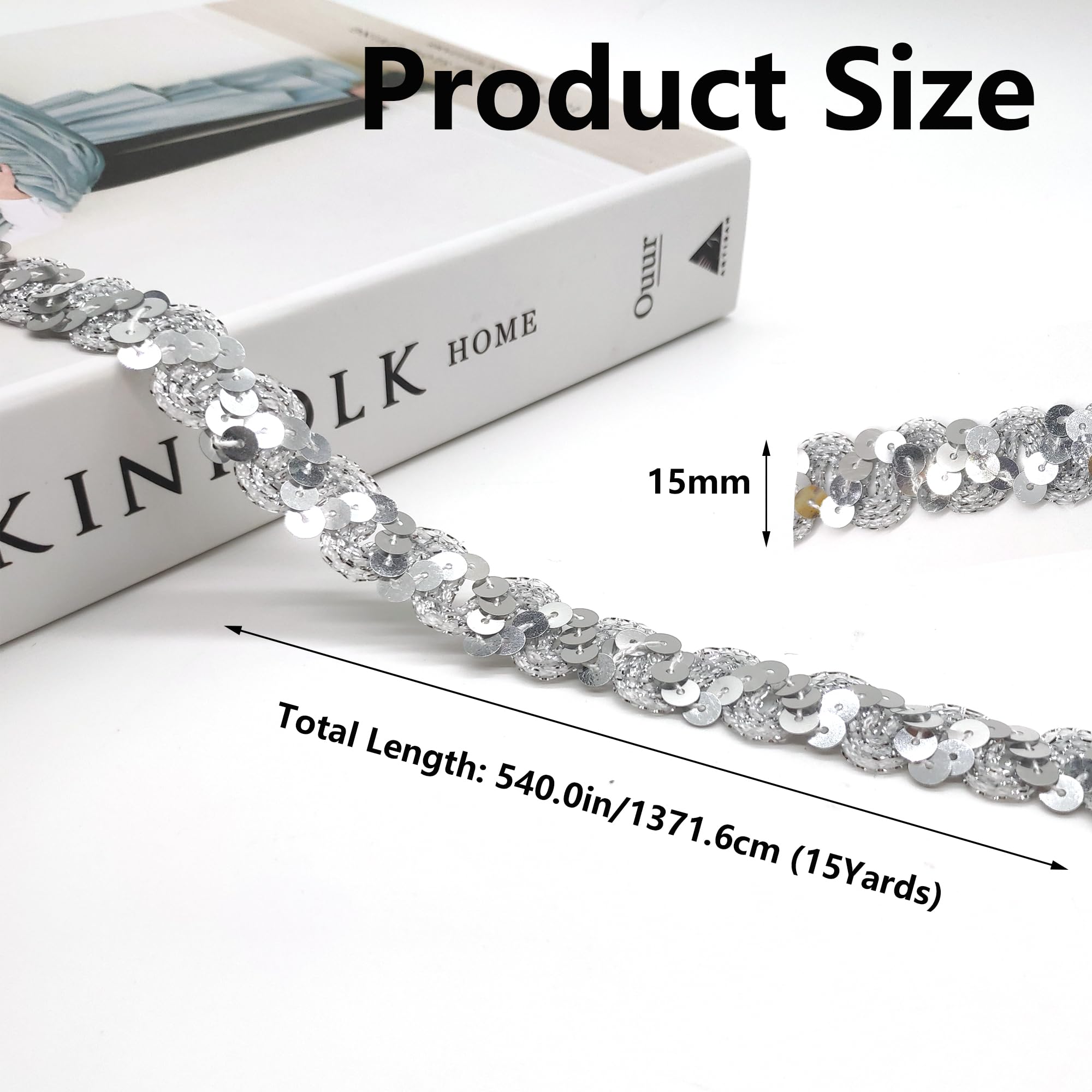 Hayaww Paillettenband – 15 Meter X 15 Mm, S-vormige Glitterstrook Voor Naaien, Kostuums, Dansaccessoires En Doe-het-zelf