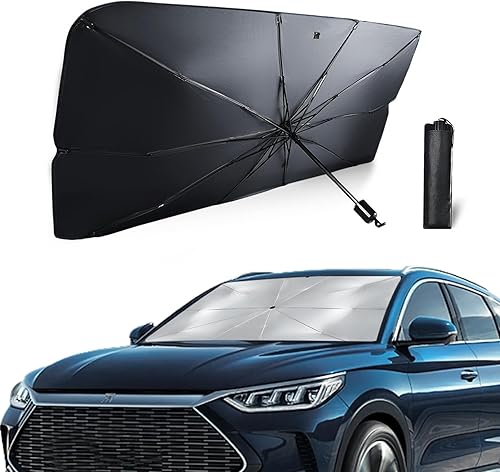 1 sombrilla para parabrisas de automóvil, 55 x 31 pulgadas, protección UV, plegable, protector universal, mantiene el vehículo fresco para vehículo