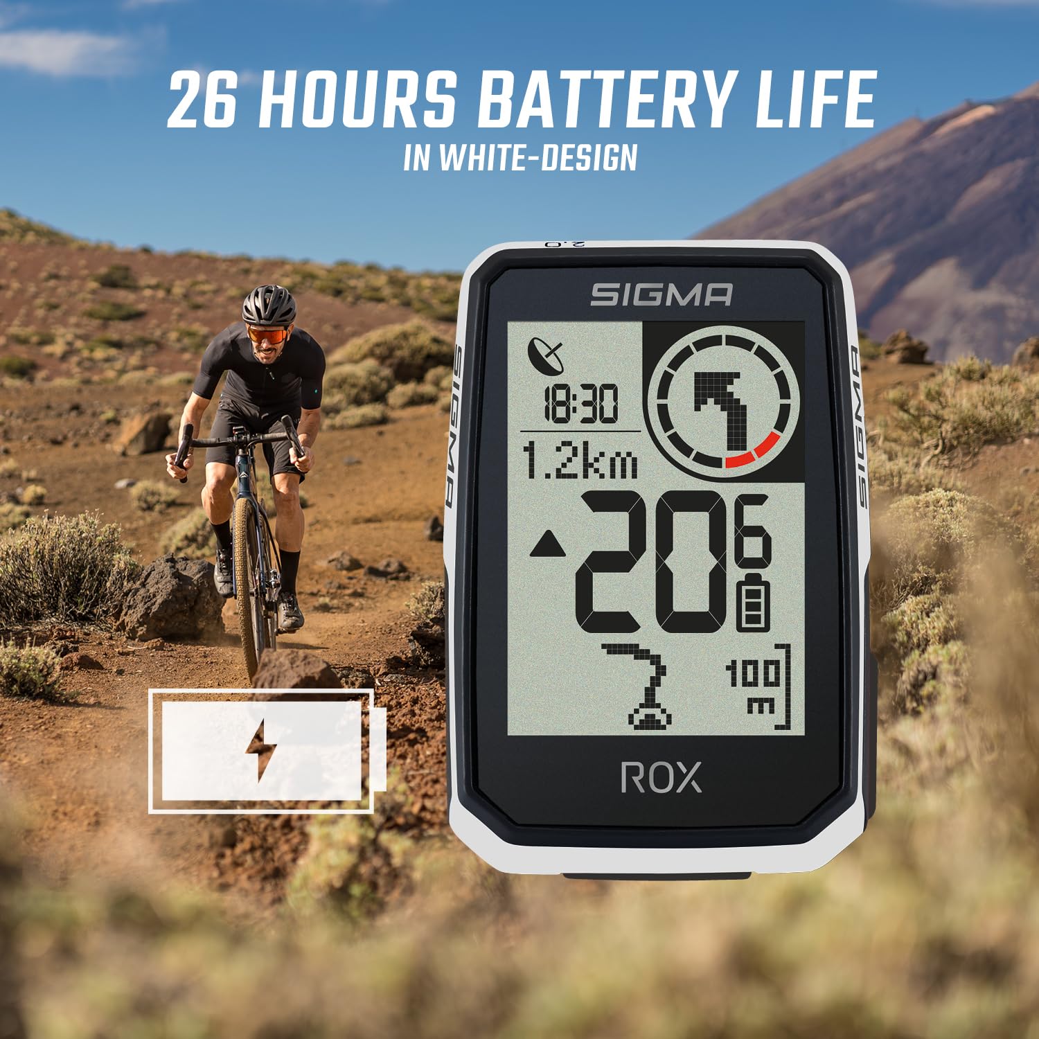 SIGMA ROX 2.0 ENDURANCE Bianco | 26h di durata della batteria | computer da bici wireless | GPS e navigazione incluso OVERCLAMP Butler | navigazione GPS outdoor | compatibile con le e-bike