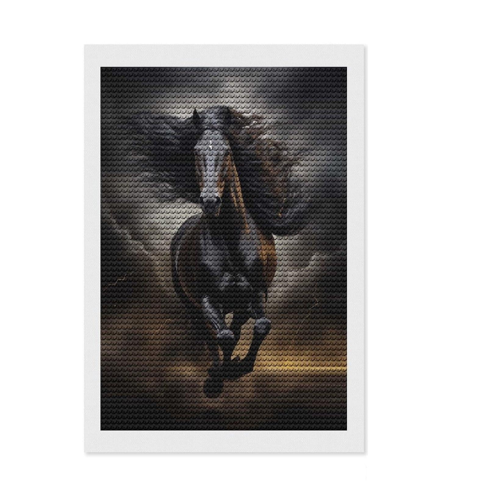 Junmoney Black Horse Galloping Diamond Painting Set 8"x12", Aesthetic Room Decor, Vintage Style Decor, Creative Hobby, Decorative Artwork