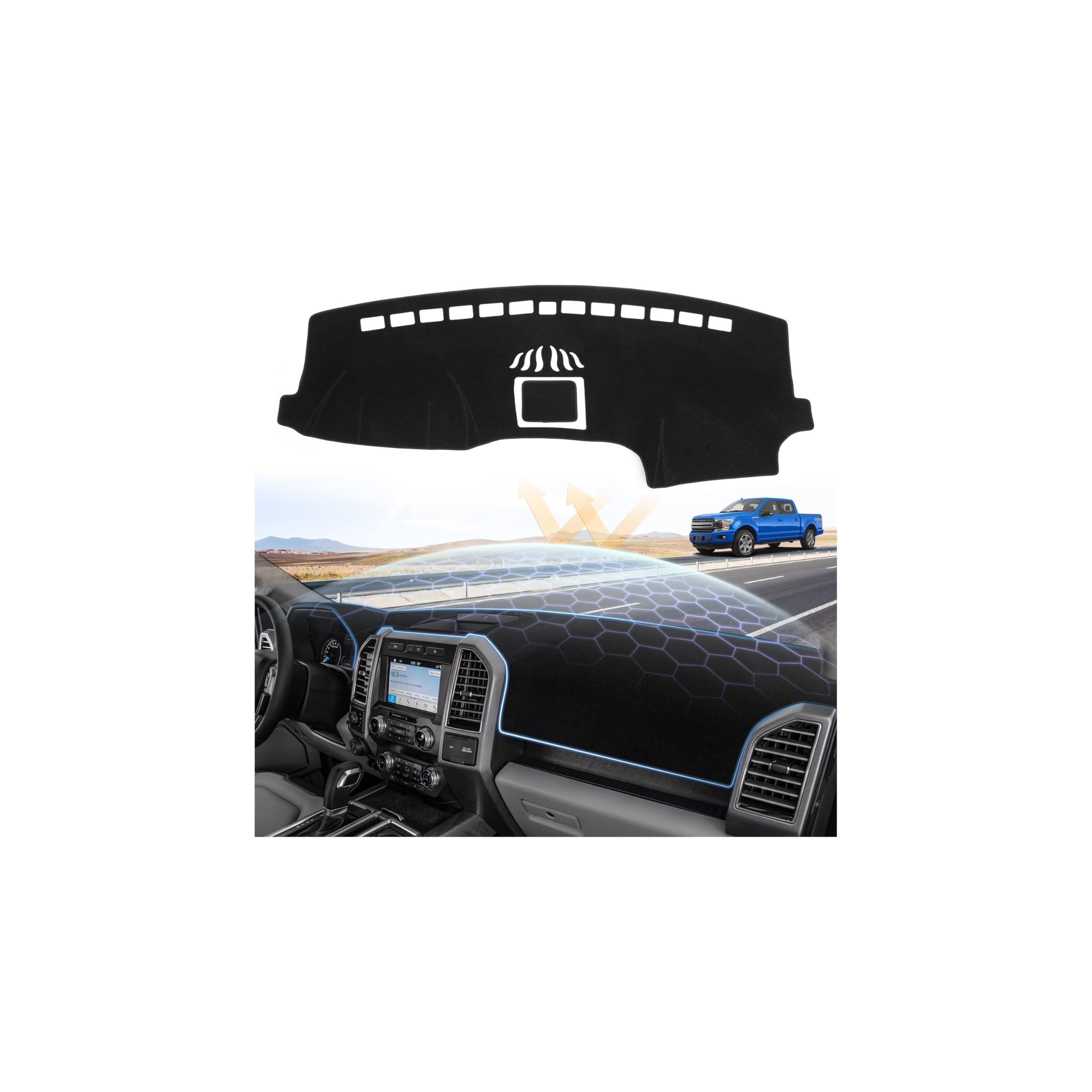 Dash Cover for 2015-2020 Ford F150 Dashboard Cover Mat for F150 Accessories Sunshade Nonslip Mesh Protector No Glare(Without HUD)