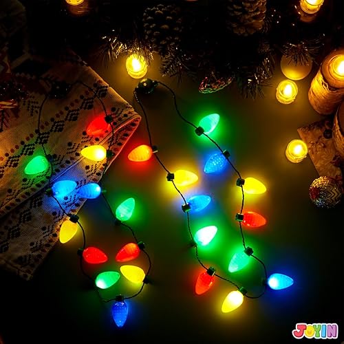 Miniatura 9 de JOYIN Paquete de 6 collares de Navidad con luz de Navidad, 12 bombillas LED, collar de Navidad, bombillas para adultos y niños, fiestas de Navidad,