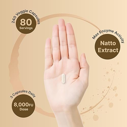Miniatura 4 de NatureBell Suplemento de nattoquinasa 8,000 FU por porción, 240 cápsulas vegetales  Fuente de extracto tradicional de natto - Enzima de fuerza