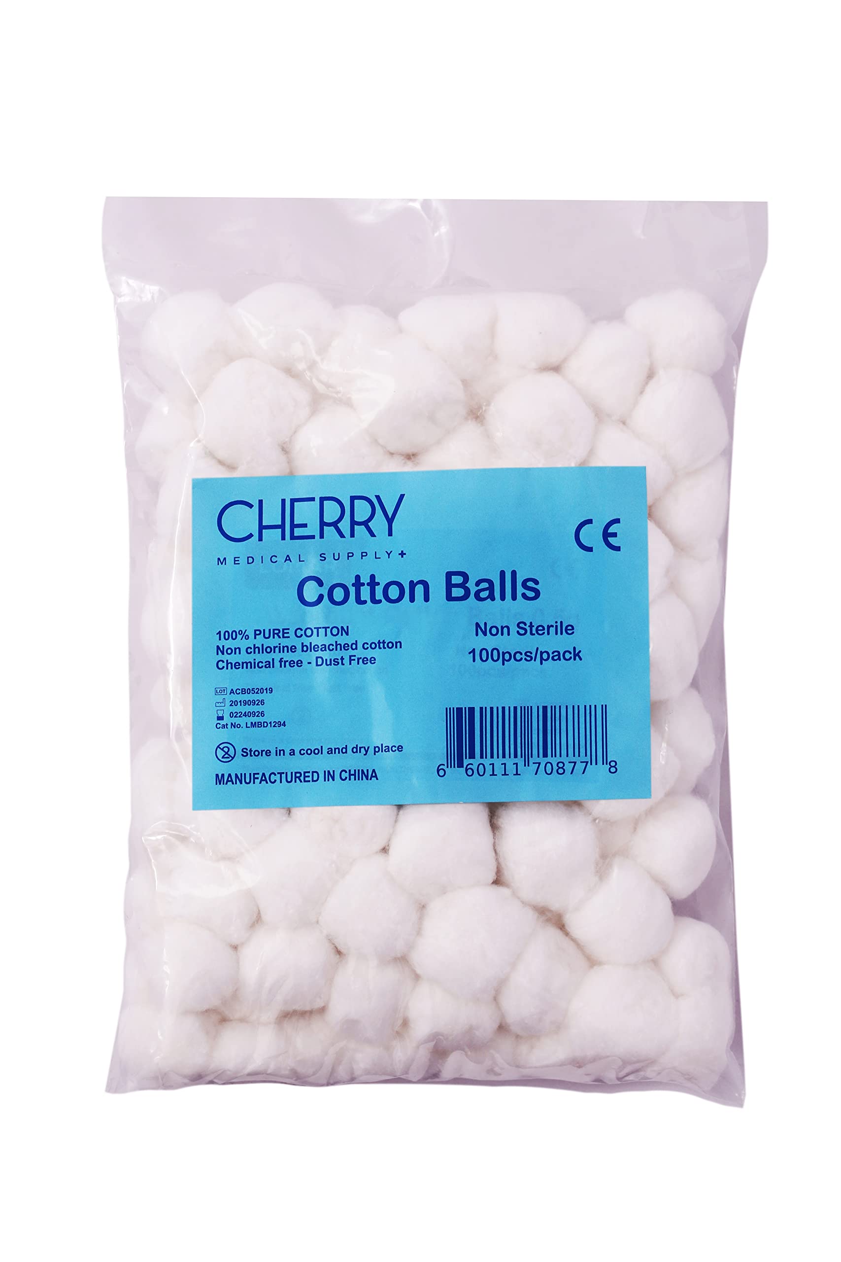 Cherry Medical Supply 100 Pieces Premium 100% Pure Cotton Balls - Multipurpose Cotton Balls for Makeup Remover, Nail Polish, Applying Lotions & More- Ultra Soft and Absorbent Medium Size C - 100 Count