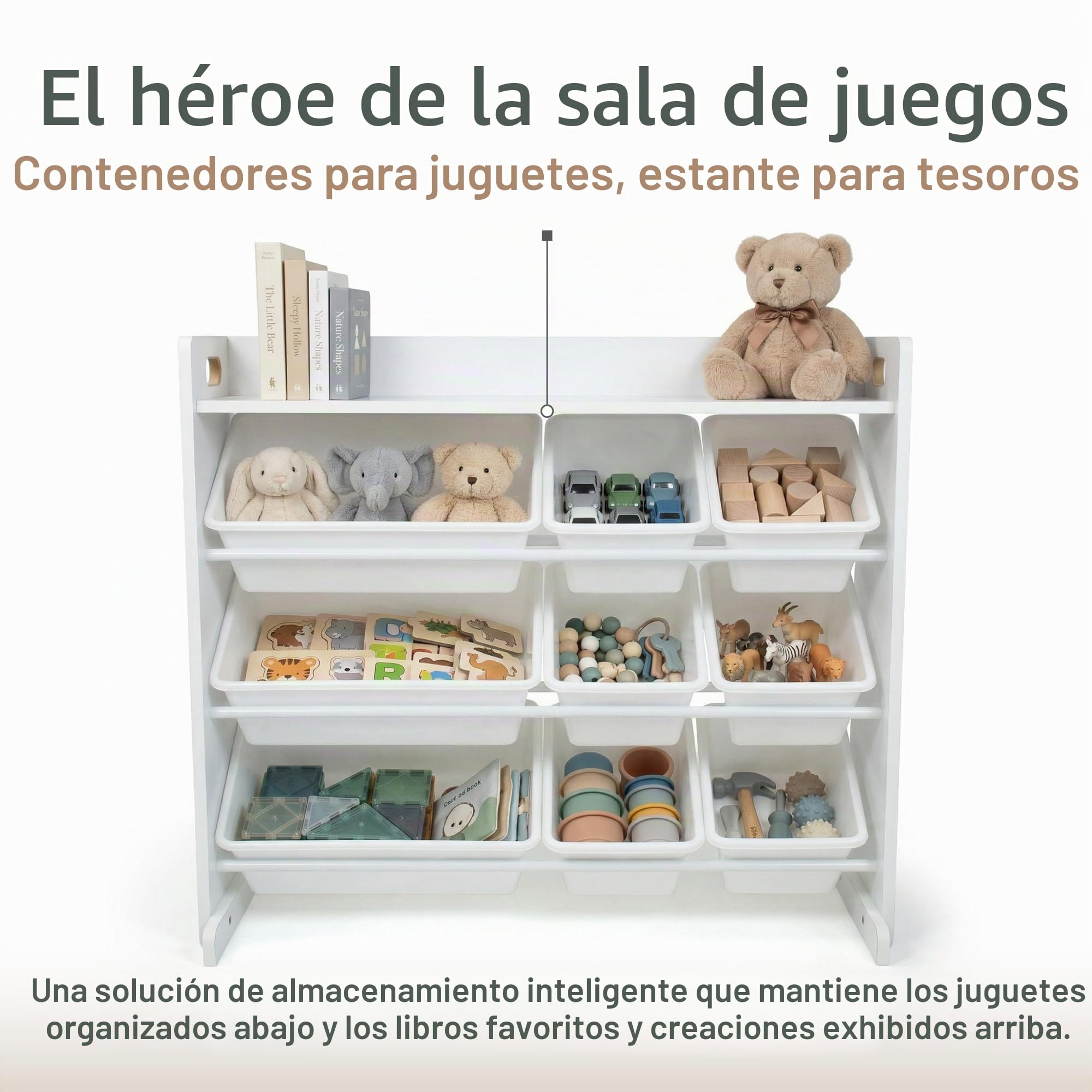 Humble Crew estantería infantil blanco/blanco: 9 cajas almacenamiento, organiza juguetes, diseño elegante, segura, montaje rápido, ideal para niños