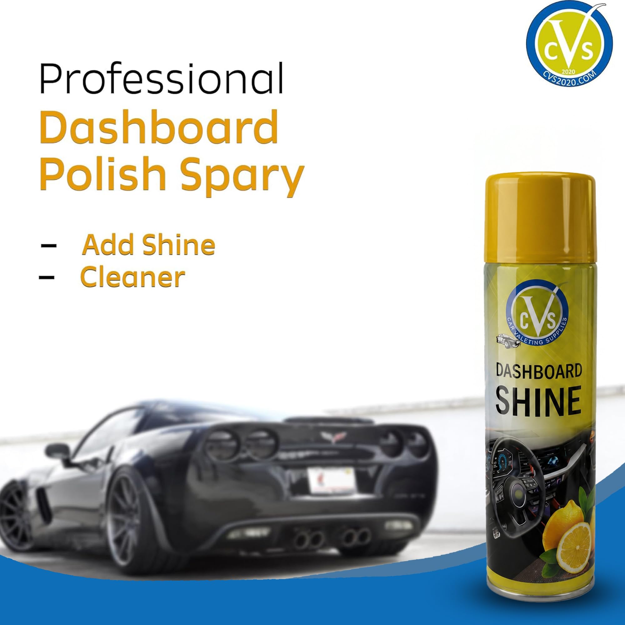 CVS Dashboard Shine - Spray in silicone lucidante: pulisce, lucida e protegge gli interni dell'auto, ripristina la lucentezza, rimuove sporco, polvere e residui, profumo di limone, 500 ml, confezione