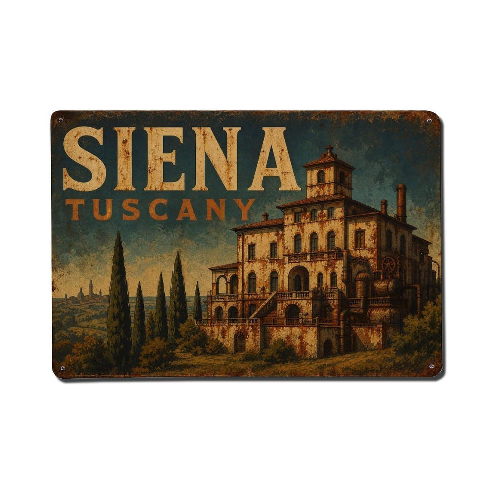 Huiyhb 8X12inch(20X30cm) Vintage Travel Siena Countryside Villa Tuscan Estate Italy Metal Tin Sign