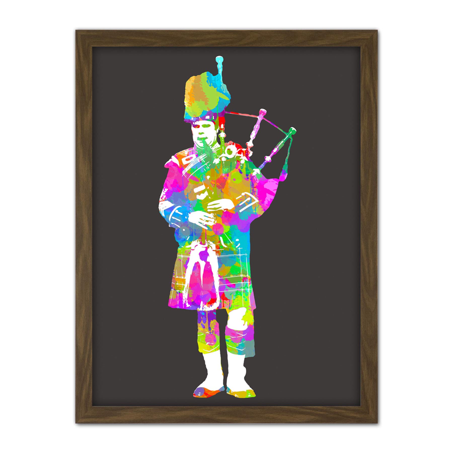 Wee Blue Coo Colourful Piper Bagpipes Scotland Artwork Framed Wall Art Print 18X24 Inch
