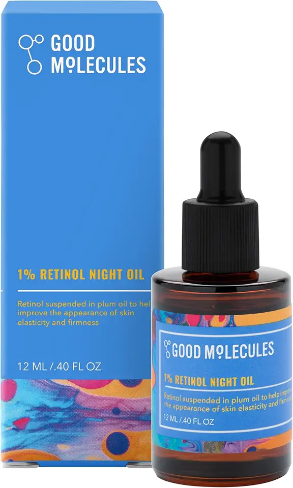 Good Molecules 1% Retinol Night Oil - Retinol and Rosehip Face Oil Formula for Look of Fine Lines &amp; Wrinkles, Anti-Aging, Skin Firming, and Moisturizing - Skin Care for Face
