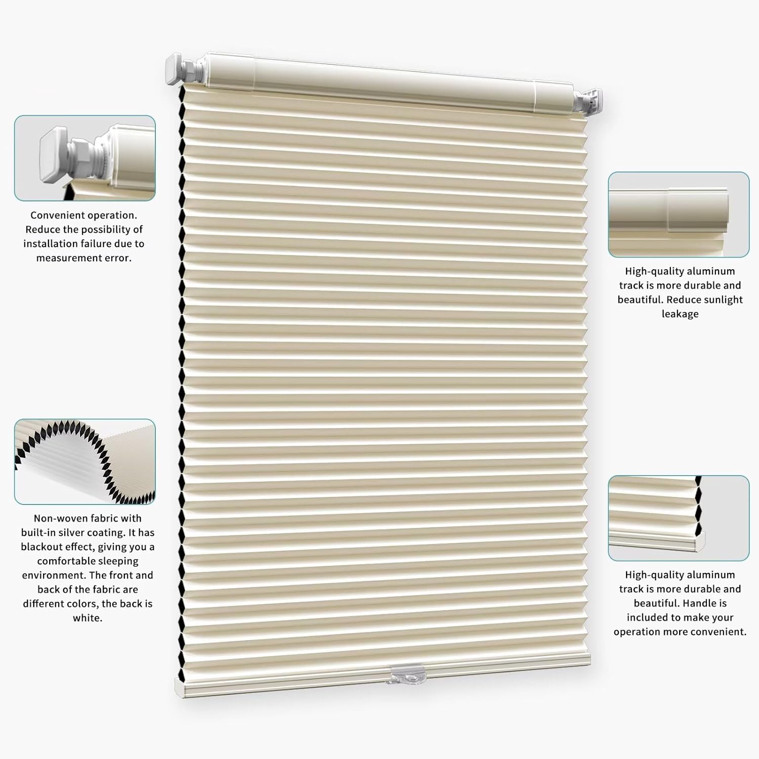 MYshade Custom Drill Free Blinds, No Drill No Tools Cellular Window Shades, Cordless Blackout Blind for Indoor Windows, Easy to Install Honeycomb Shades & Blinds, Beige