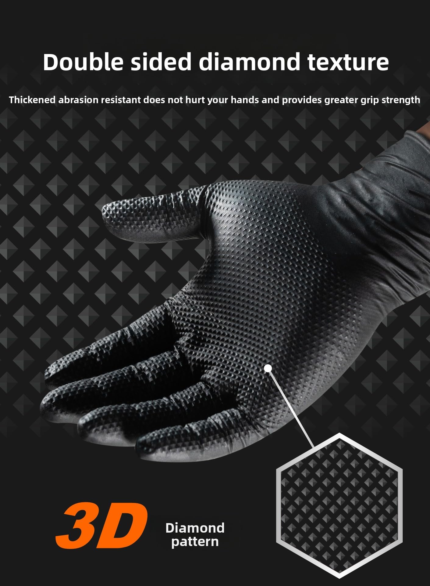 Genérico Guantes de nitrilo extragruesos, 50 y 100 unidades, 10 mil, resistentes al agua y de calidad alimentaria, agarre de diamante 3D for uso múltiple(Black,50PCS/BOX_L)