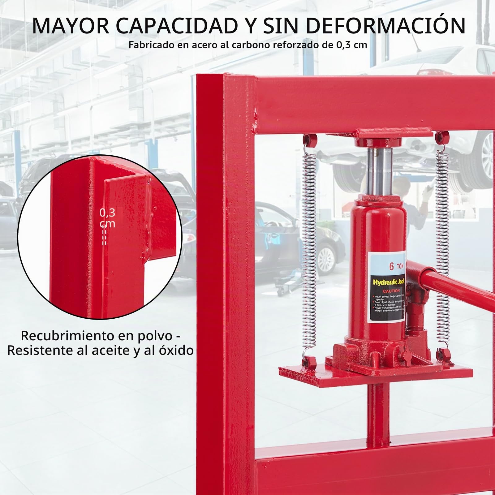 GarveeTech Prensa Hidráulica De Taller h-Frame - Mesa Ajustable En Altura - Operación Segura con Válvula De Seguridad - Extracción Profesional De Cojinetes, Casquillos y Engranajes - Incluye Bandejas