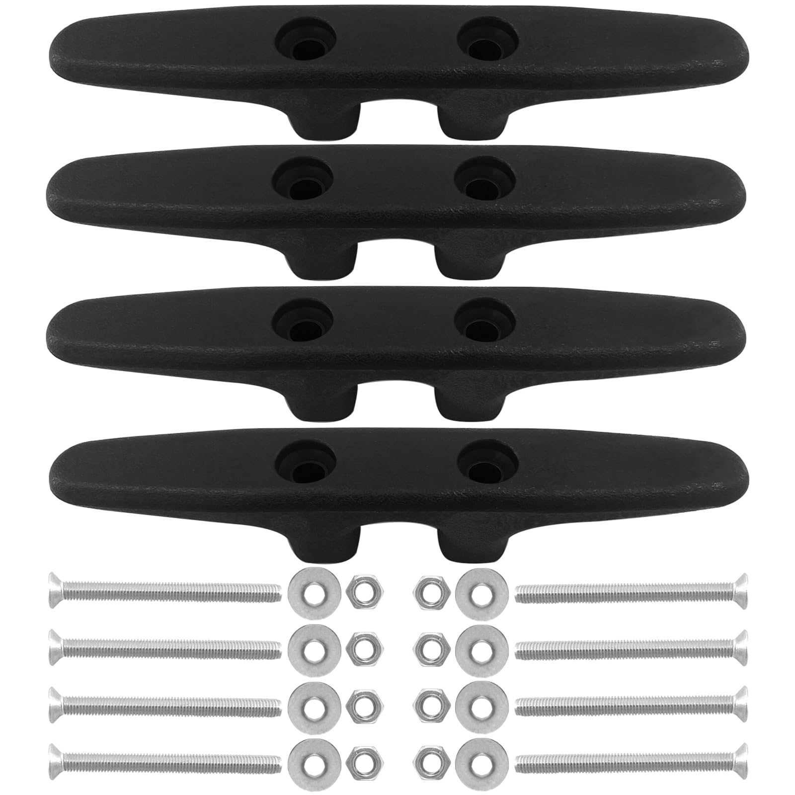 ISURE MARINRE 4 PCS Marine Black Nylon Cleat Open Base 6 Inch Heavy-Duty Nylon Cleat Boat Deck and Anchor Line Cleat w/Finish