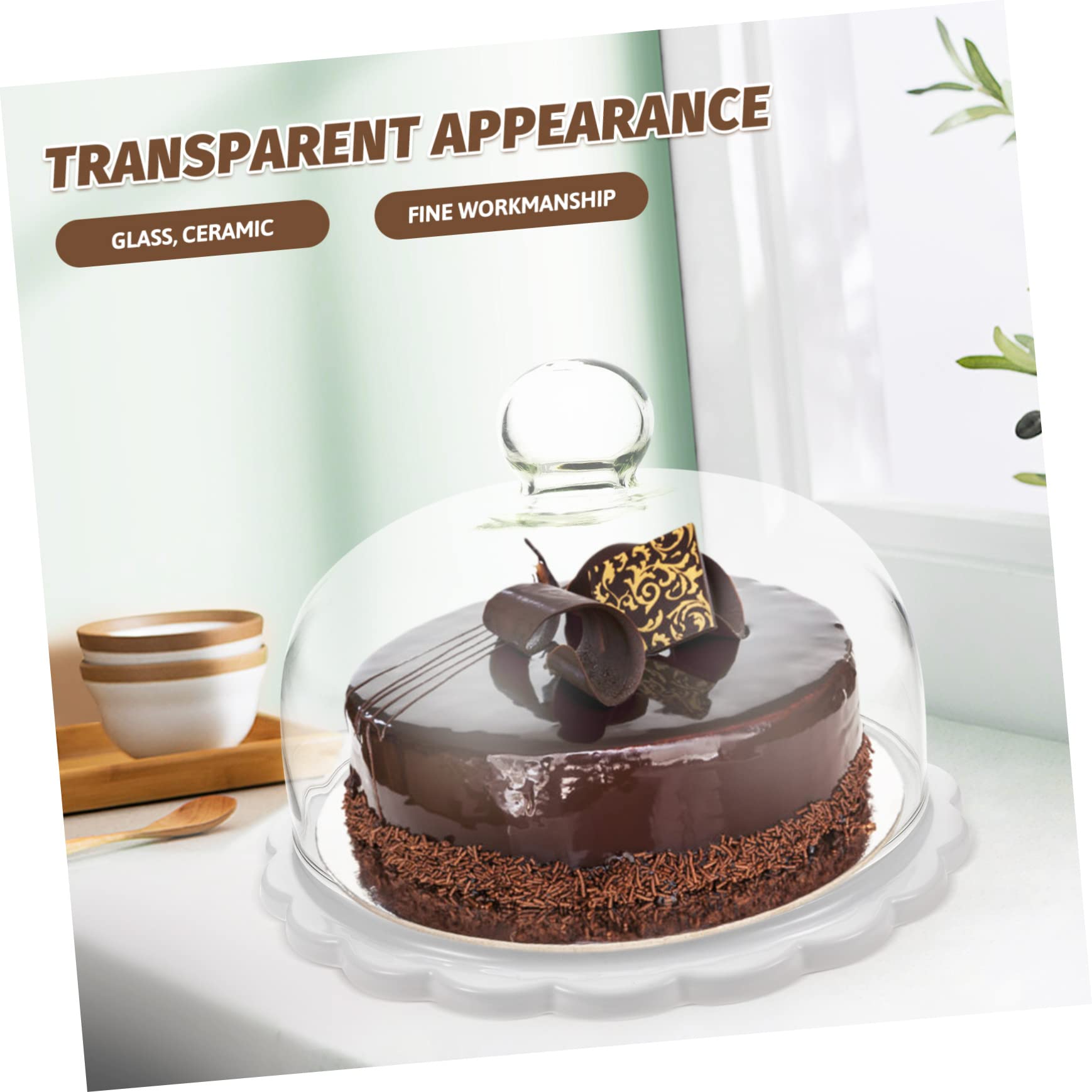 BESTYASH Alzata Per Torta in Vetro Con Copertura a Cupola, Piatto Espositore in Ceramica Da 23,5 Cm, Per Dessert e Dolci, Adatta a Matrimoni e Feste, Set Alzata Con Coperchio Trasparente Resistente
