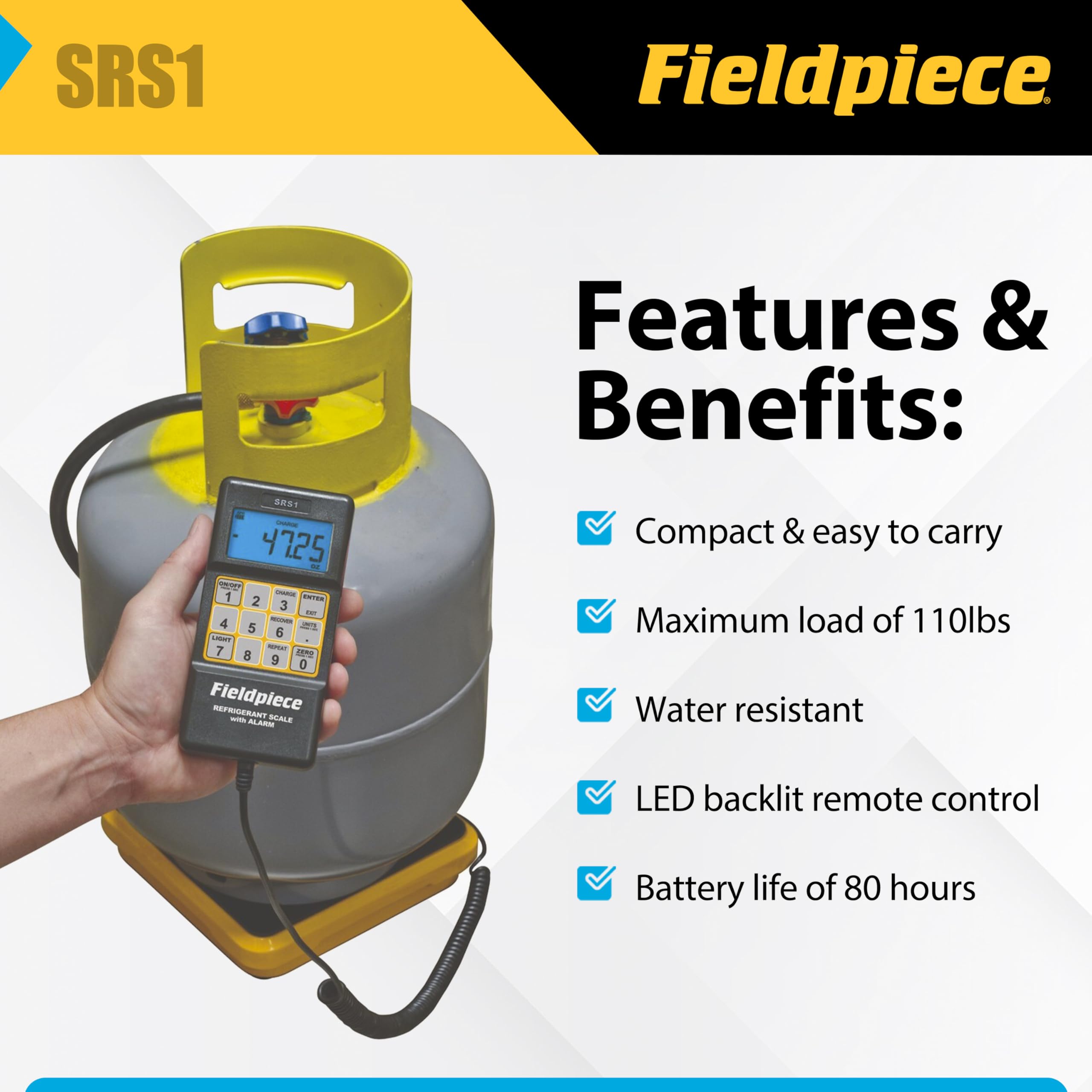 Fieldpiece SRS1 residenciales y comerciales ligeros refrigerante escala