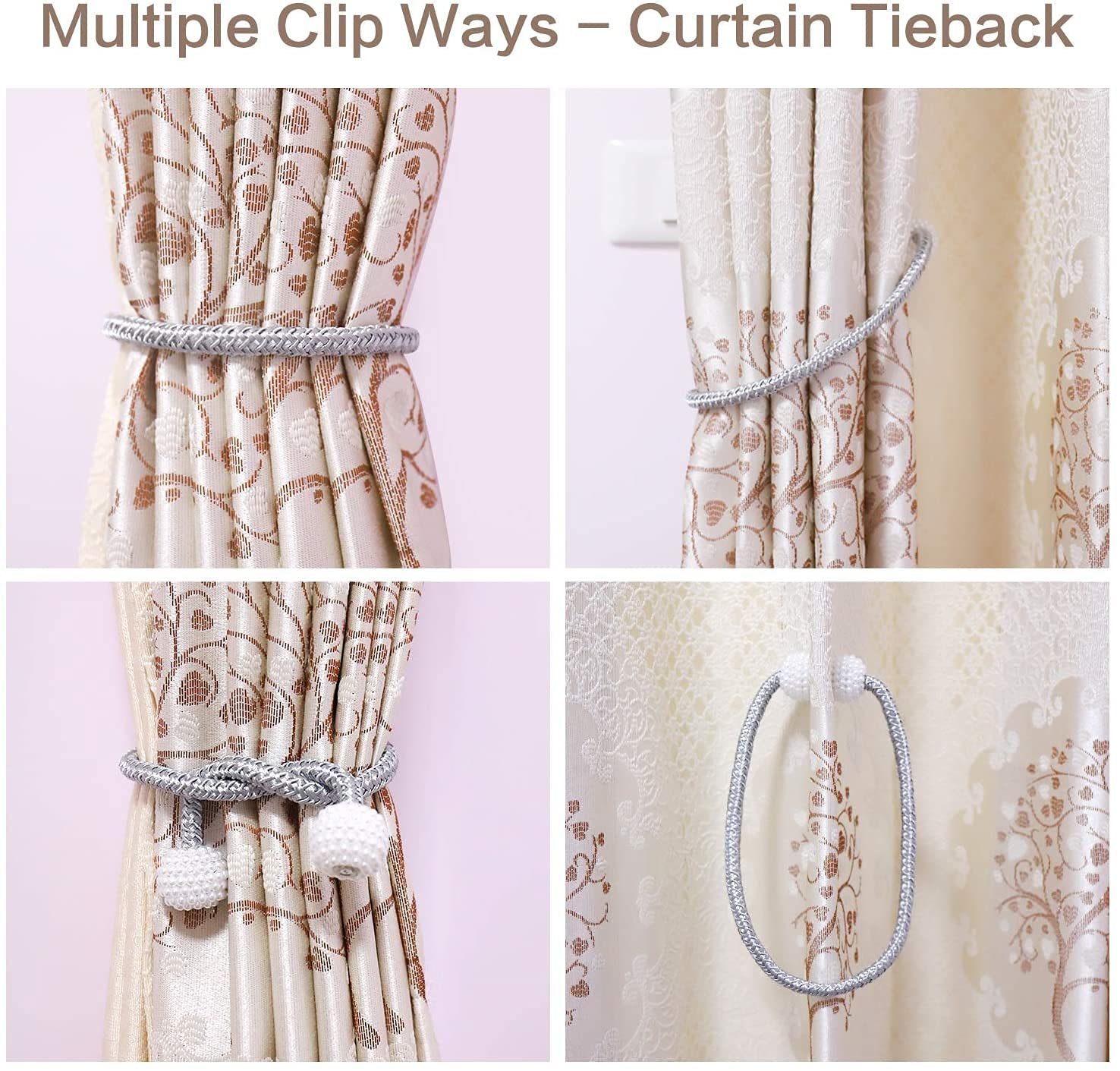 Clips magnétiques pour embrasses de rideaux, attaches de corde pour embrasses de fenêtre, tissage de boucles de porte-rideaux pour la décoration de fenêtre d'hôtel de bureau à domicile - 4PCS (Coule