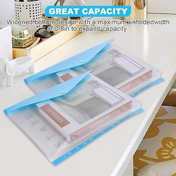 ASelected 12Pcs A4 Plastic Wallets, Punched Pockets Document Folder Popper 11 Hole Binder Files with Pockets for School, Office, Home, Travel 6 Colors